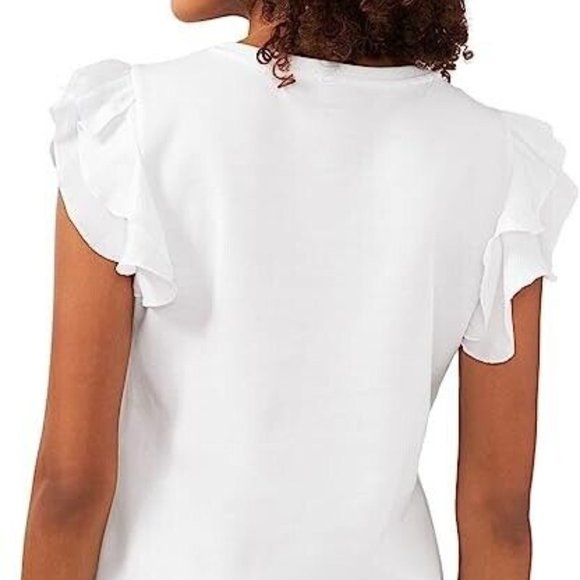 VINCE CAMUTO Tiered Ruffle Sleeve Crew Neck Tee - Picture 2 of 4